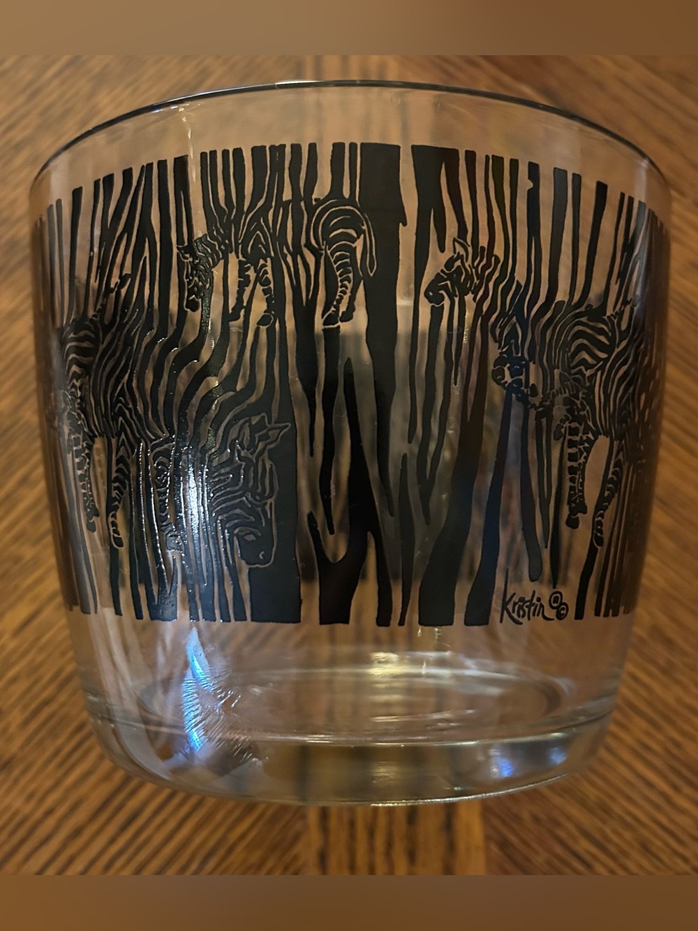 Vintage Ravenscroft Anchor Hocking Kenya Zebra Print Glass Bowl 
Signed Kristin